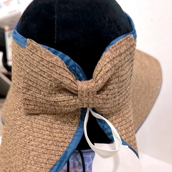 Belham living Stylish Brown Sun Hat with Blue Trim 50+ spf Velcro closure - Picture 5 of 11